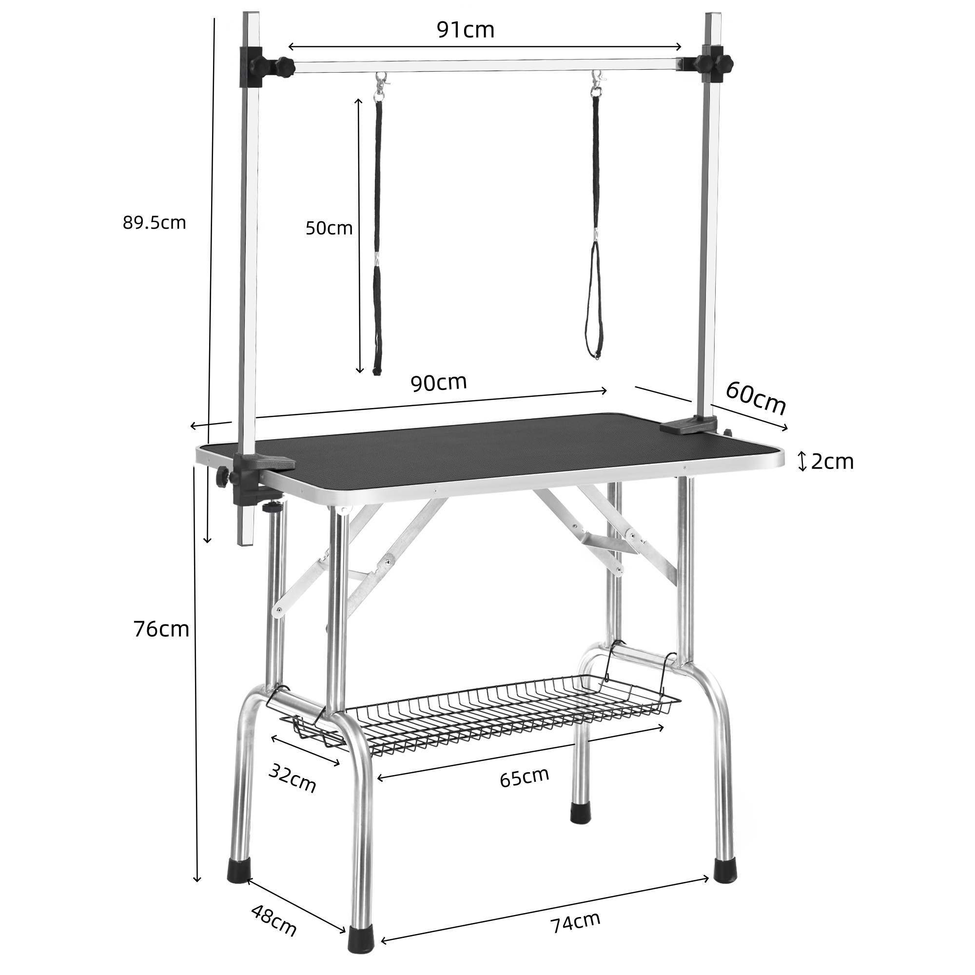 Table de toilettage pliable animaux domestiques 90 x 60 x 76 cm acier inoxydable et MDF noir - PANGIVO - Image 3