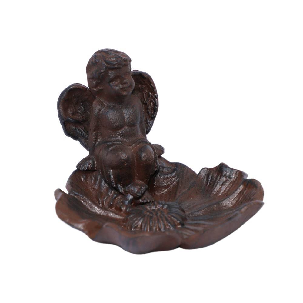 Mangeoire à oiseaux abreuvoir jardin ange fonte marron 14.5x12cm Chemin de campagne