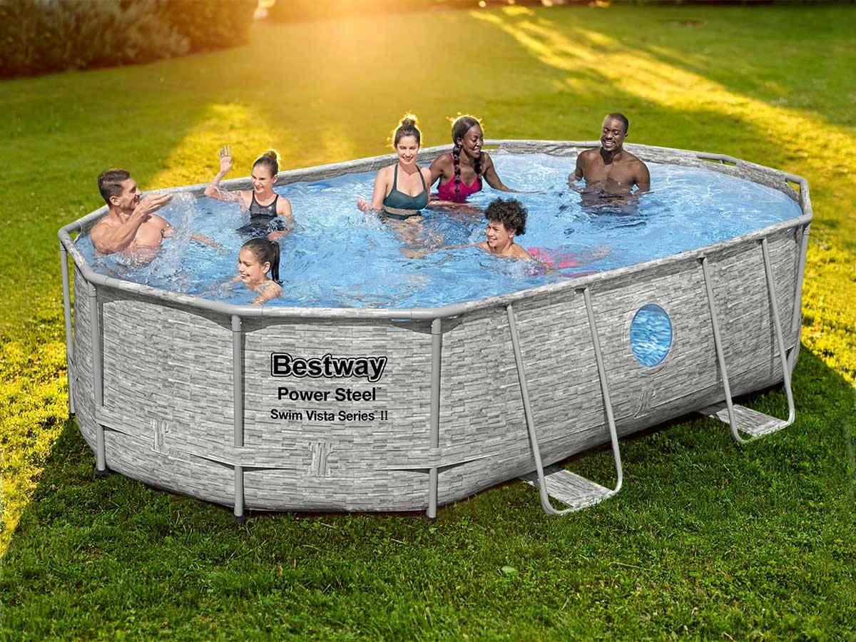 Bestway - Piscine tubulaire Power Steel SwimVista avec hublots ovale 4,88 x 3,05 x 1,07 m - Bestway
