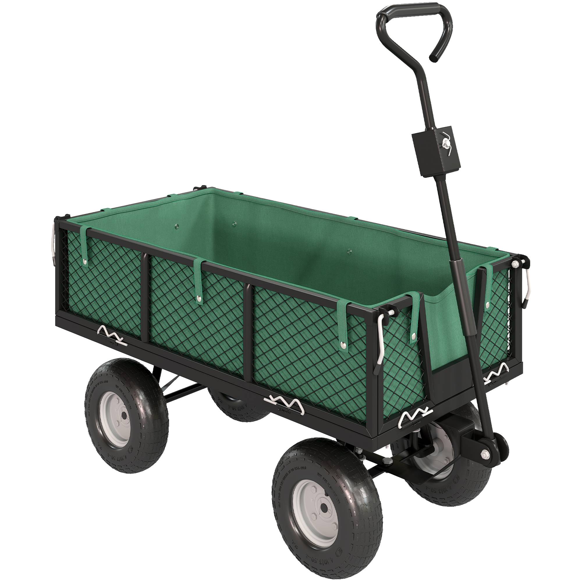 ComfortXL - Chariot de jardin en acier vert 105 x 51 x 54 cm pour travaux extérieurs charge 300 kg avec bâche amovible - Image 10
