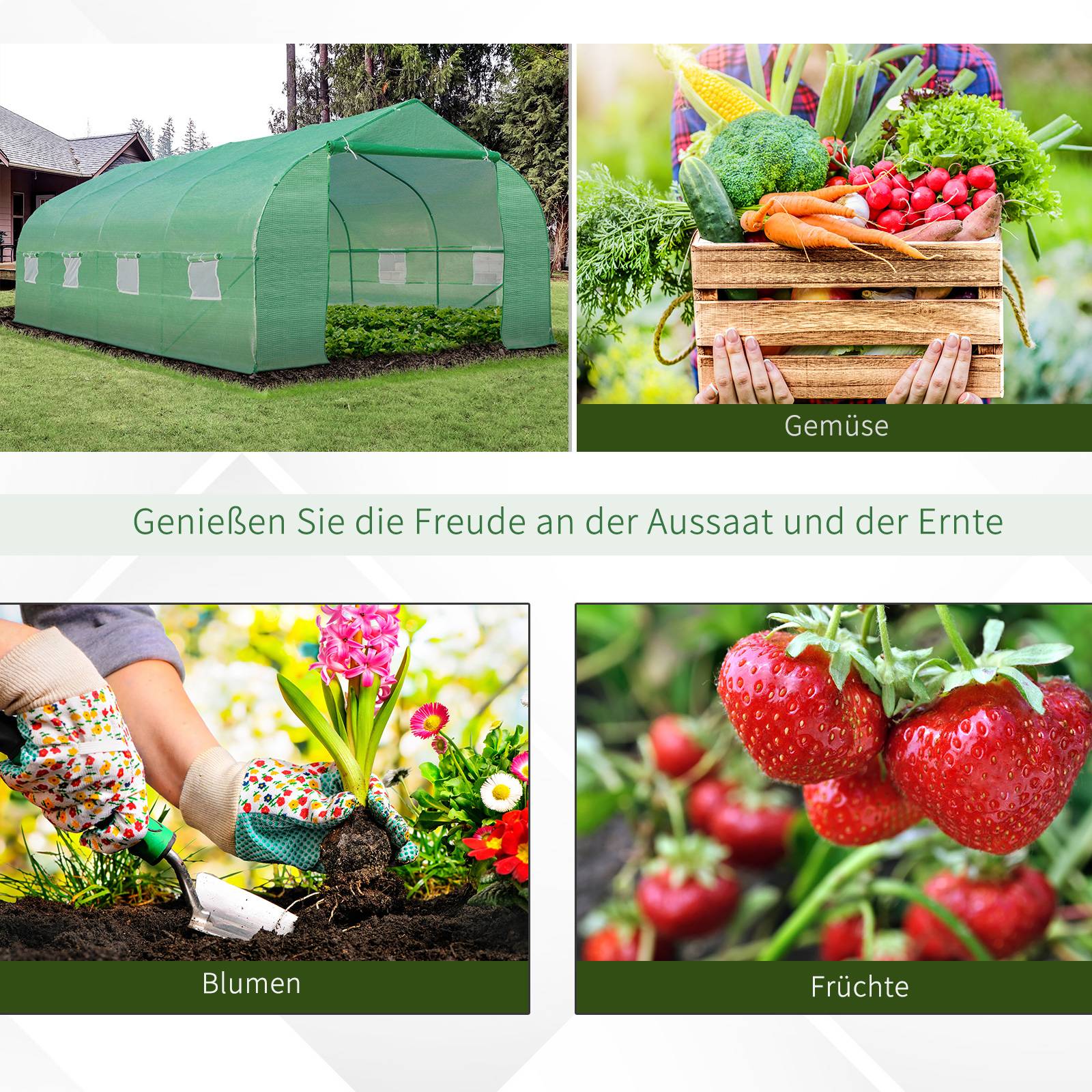 Serre tunnel 6 x 3 x 2 m, porte zip enroulable, 8 fenêtres moustiquaire, poteaux de soutien - Image 9