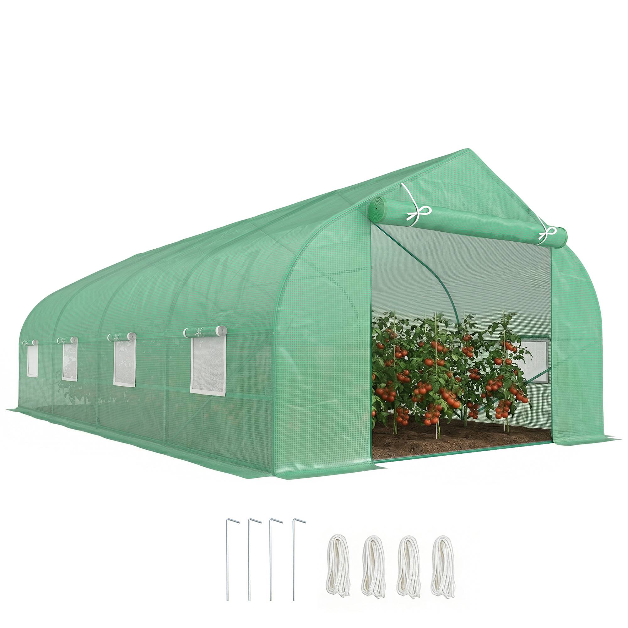Serre tunnel 6 x 3 x 2 m, porte zip enroulable, 8 fenêtres moustiquaire, poteaux de soutien - Image 1