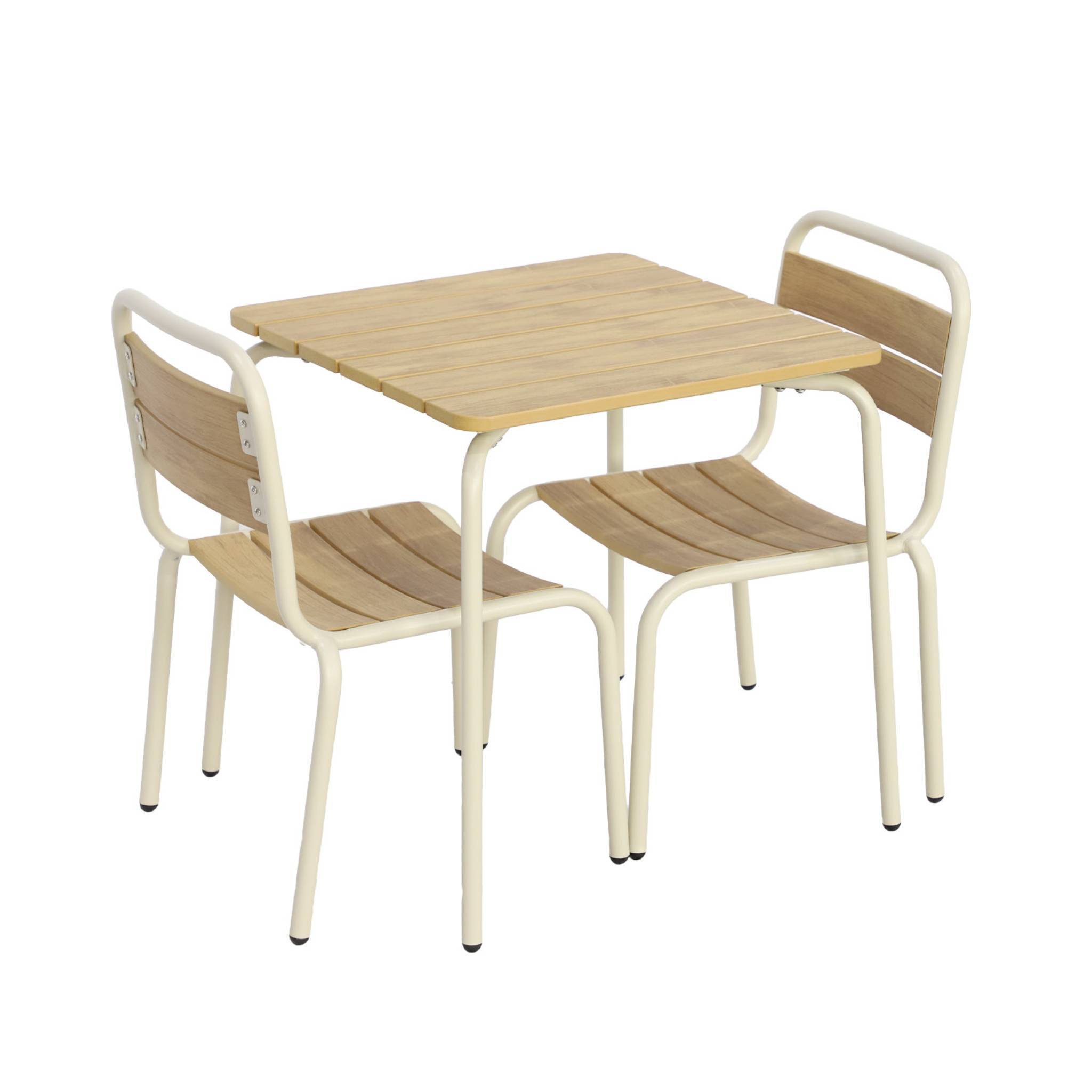 sweeek - Table de jardin enfant acier et décor bois + 2 assises beige - Suzie | sweeek - Image 2