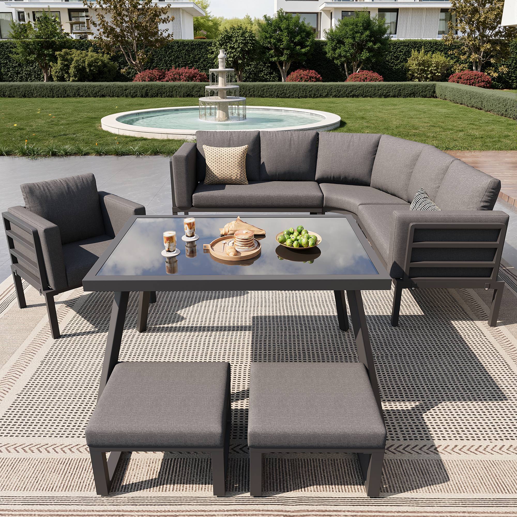 ComfortXL - Salon de Jardin 8 Places Acier Gris Terrasse Modulable Coussins 8cm - ComfortXL Outdoor Living - Image 7