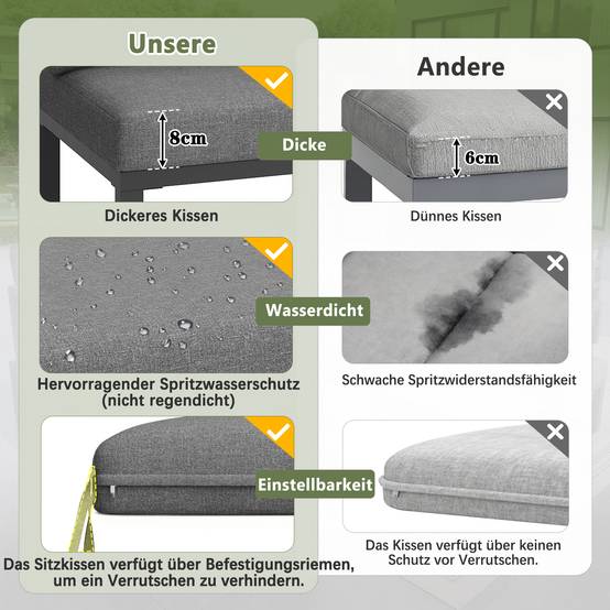 ComfortXL - Salon de Jardin 8 Places Acier Gris Terrasse Modulable Coussins 8cm - ComfortXL Outdoor Living - Image 5