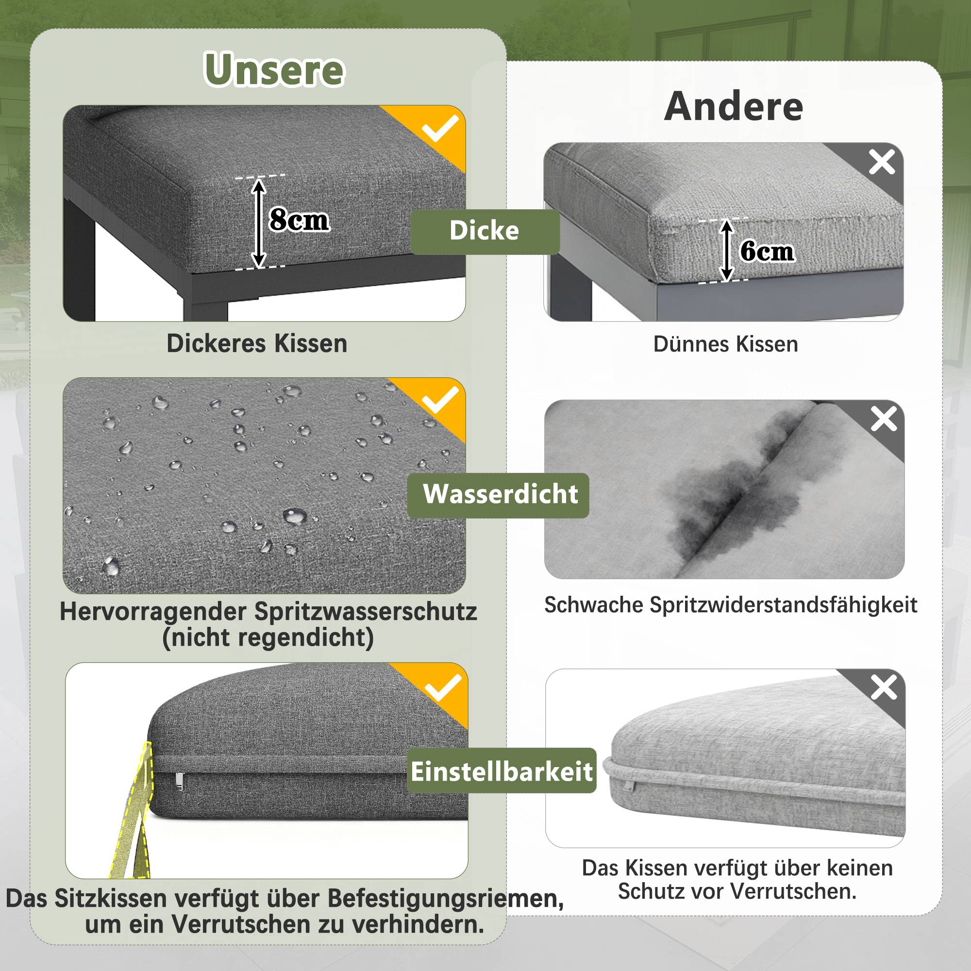 ComfortXL - Salon de Jardin 8 Places Acier Gris Terrasse Modulable Coussins 8cm - ComfortXL Outdoor Living - Image 5