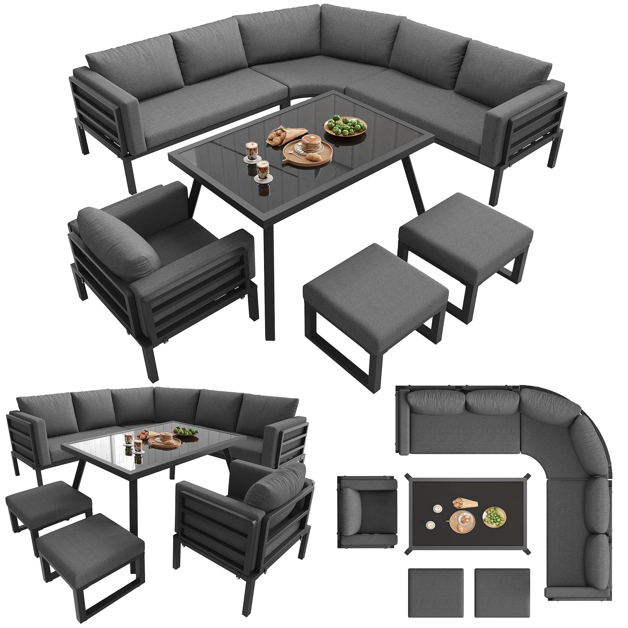 ComfortXL - Salon de Jardin 8 Places Acier Gris Terrasse Modulable Coussins 8cm - ComfortXL Outdoor Living - Image 2