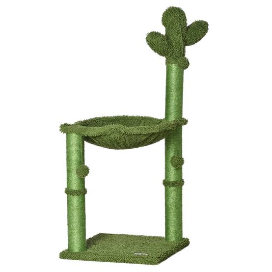Pawhut - Arbre à chat griffoirs design cactus - hamac, 3 jouets pompons suspendus - panneaux peluche sisal vert - Image 1