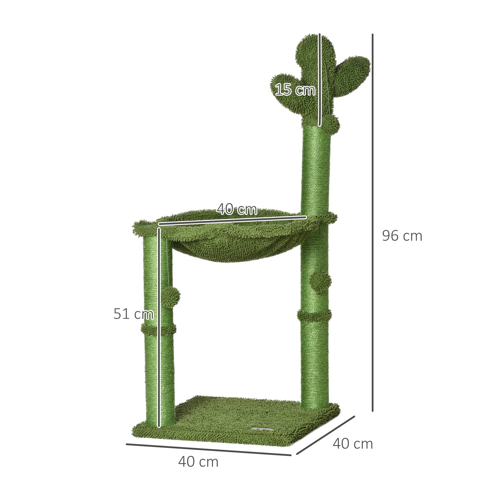 Pawhut - Arbre à chat griffoirs design cactus - hamac, 3 jouets pompons suspendus - panneaux peluche sisal vert - Image 3
