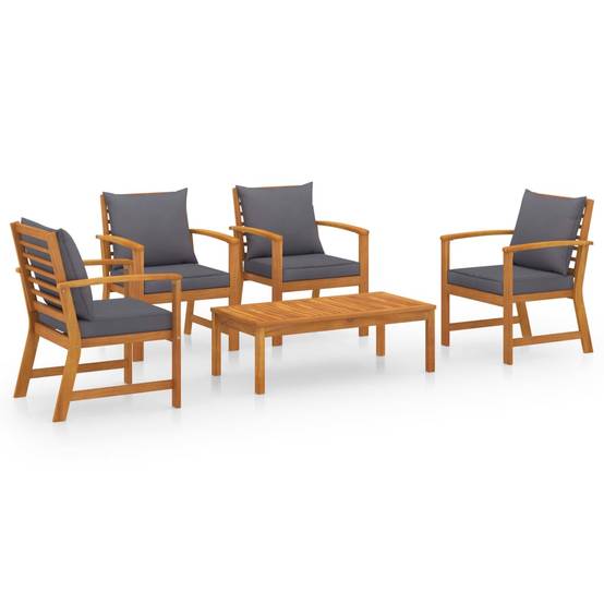 Helloshop26 - Salon de jardin meuble d'extérieur ensemble de mobilier 5 pièces avec coussin bois d'acacia solide - Imagen 2