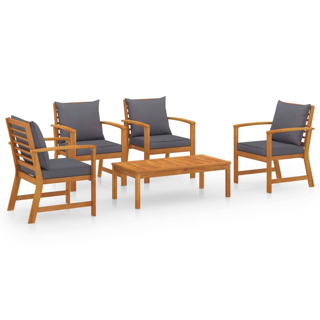 Helloshop26 - Salon de jardin meuble d'extérieur ensemble de mobilier 5 pièces avec coussin bois d'acacia solide - Imagen 2