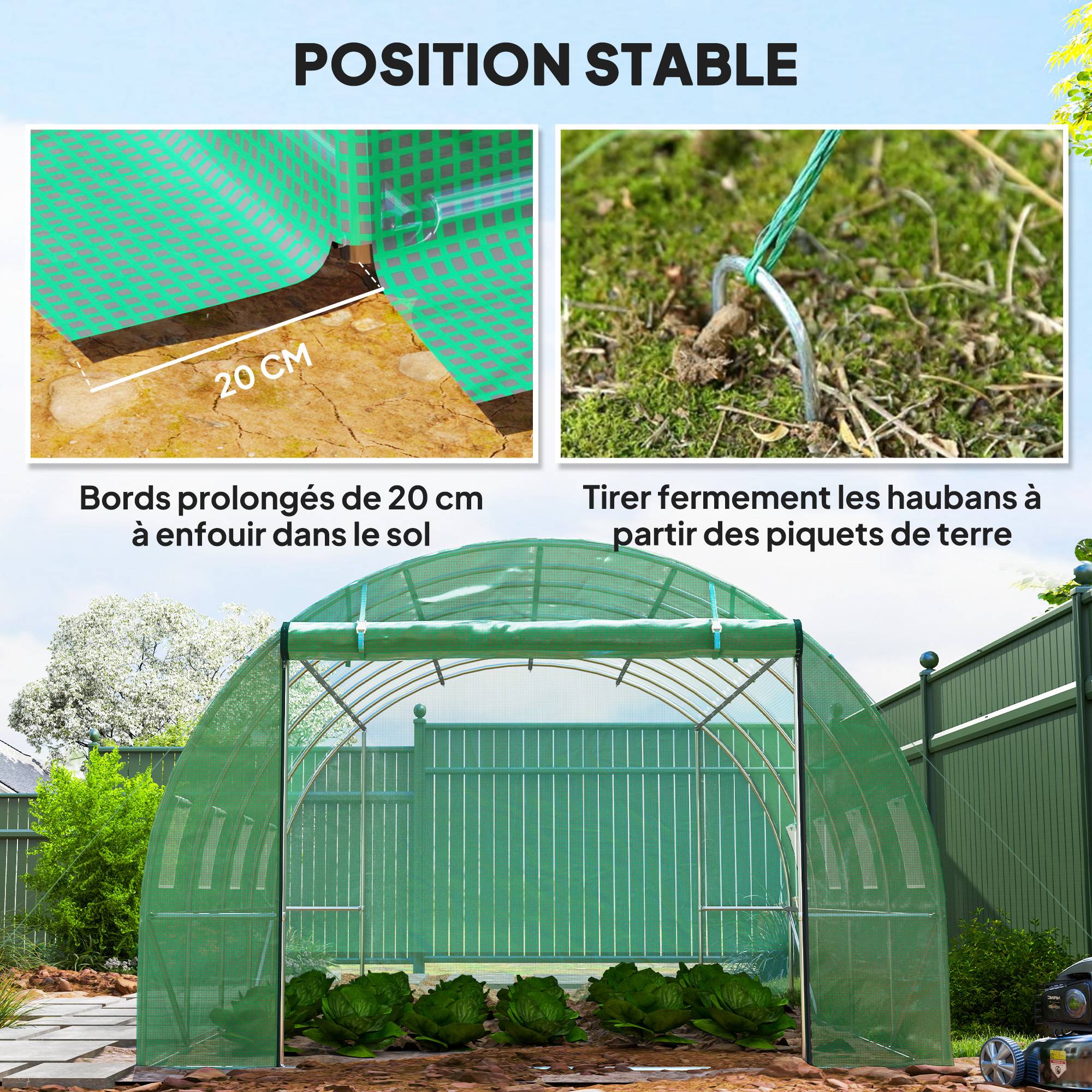 Outsunny - Serre de jardin tunnel 3x4x2m 12m² avec porte enroulable et 8 fenêtres en maille acier galvanisé PE 170g/m² résistant UV vert - Outsunny - Image 7
