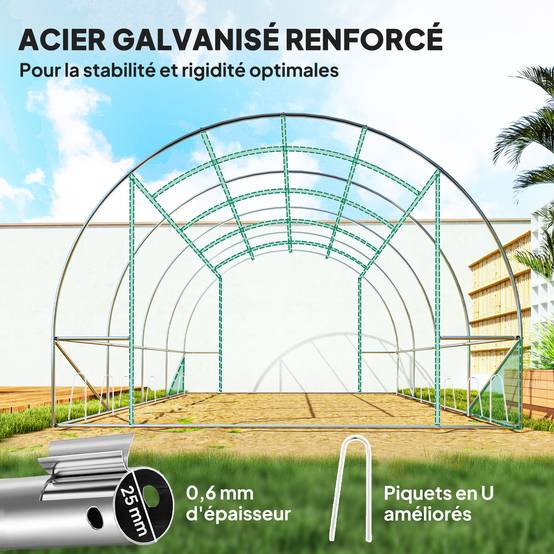 Outsunny - Serre de jardin tunnel 3x4x2m 12m² avec porte enroulable et 8 fenêtres en maille acier galvanisé PE 170g/m² résistant UV vert - Outsunny - Image 6