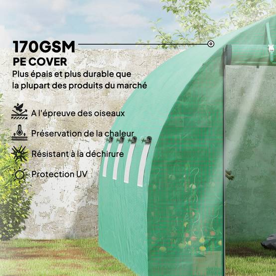 Outsunny - Serre de jardin tunnel 3x4x2m 12m² avec porte enroulable et 8 fenêtres en maille acier galvanisé PE 170g/m² résistant UV vert - Outsunny - Image 5