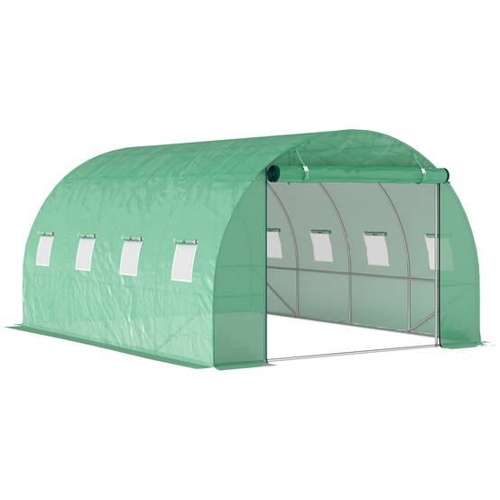 Outsunny - Serre de jardin tunnel 3x4x2m 12m² avec porte enroulable et 8 fenêtres en maille acier galvanisé PE 170g/m² résistant UV vert - Outsunny - Image 1