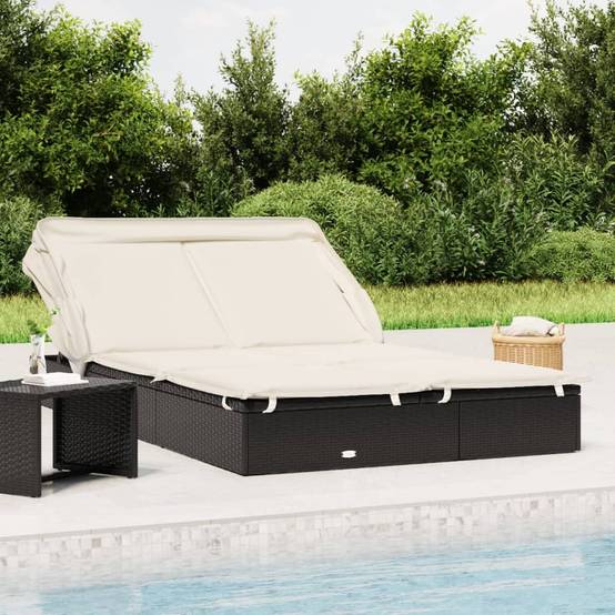 Transat | Bain de soleil | Chaise longue 2 places avec toit pliable noir 213x118x97 cm - Image 2
