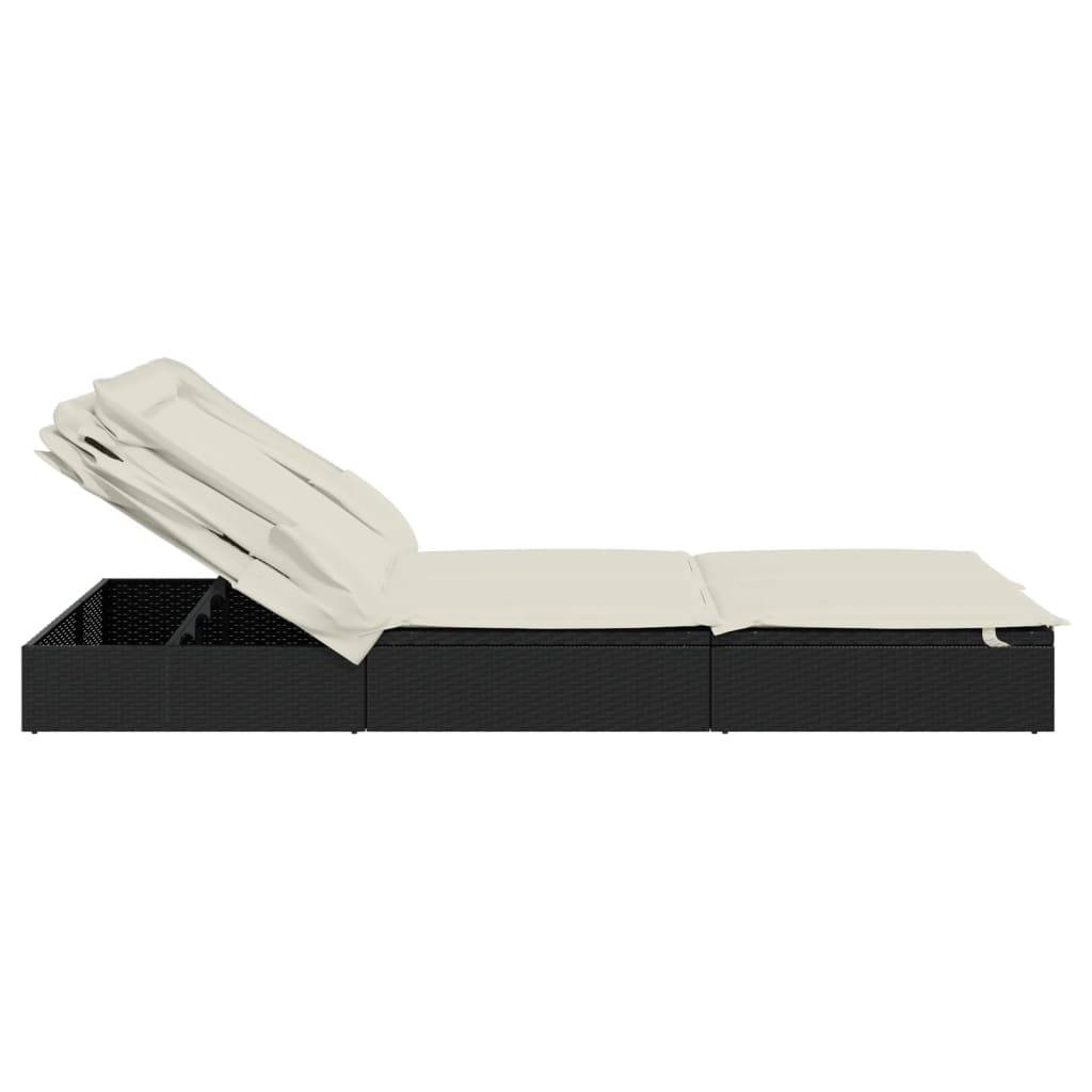 Transat | Bain de soleil | Chaise longue 2 places avec toit pliable noir 213x118x97 cm - Image 8