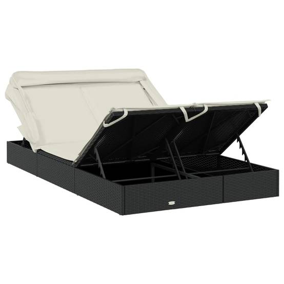 Transat | Bain de soleil | Chaise longue 2 places avec toit pliable noir 213x118x97 cm - Image 10