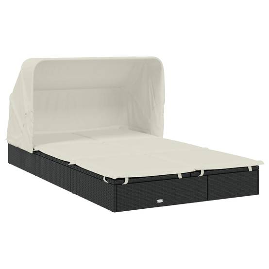 Transat | Bain de soleil | Chaise longue 2 places avec toit pliable noir 213x118x97 cm - Image 4