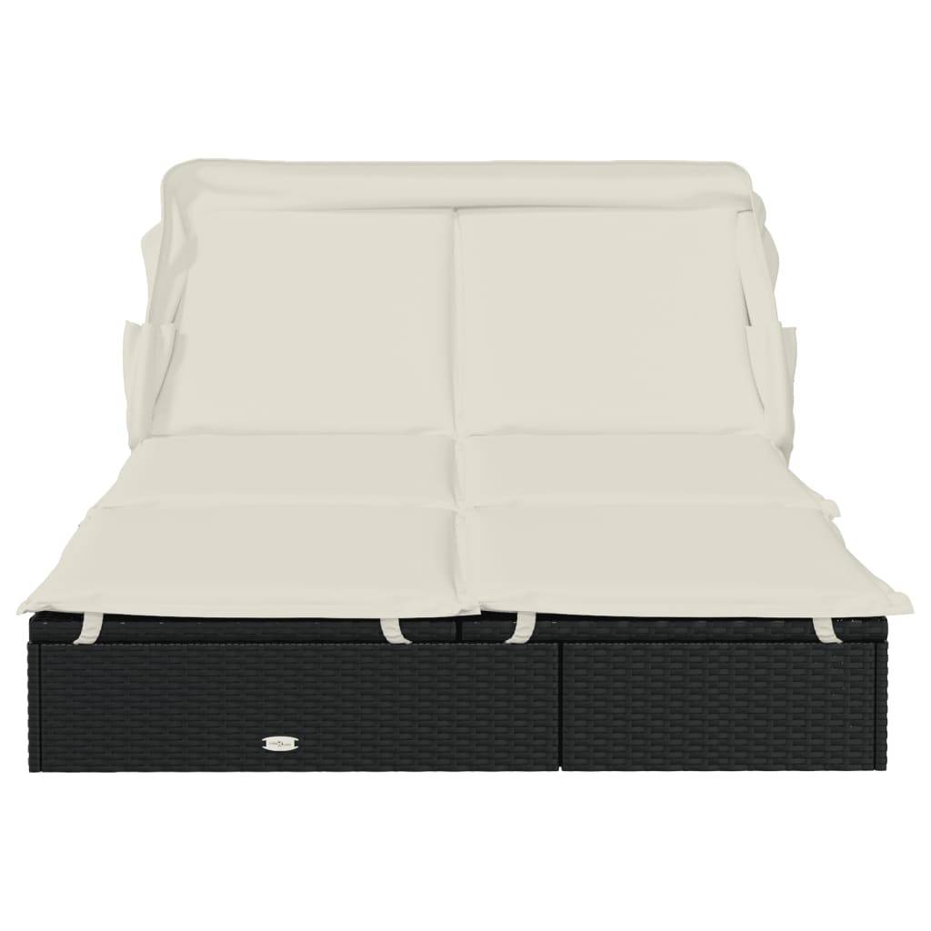 Transat | Bain de soleil | Chaise longue 2 places avec toit pliable noir 213x118x97 cm - Image 6
