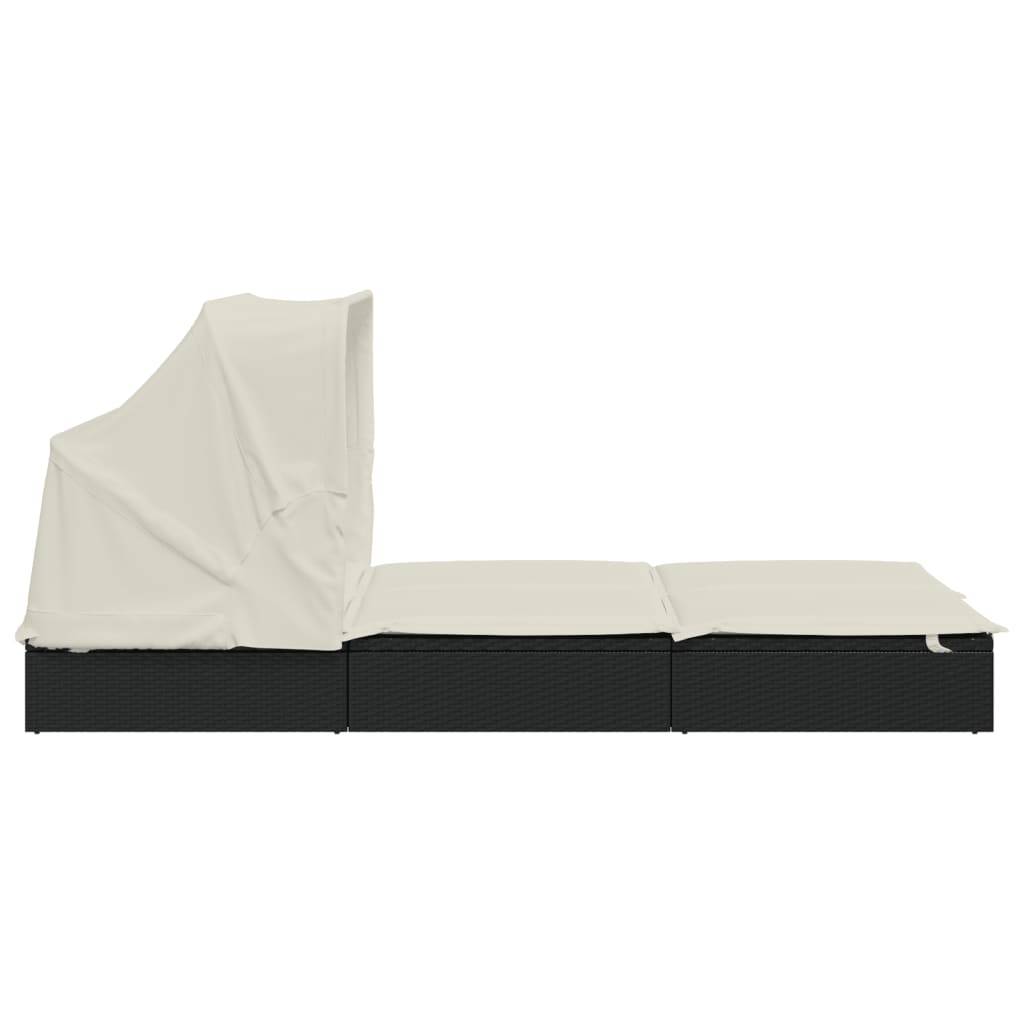 Transat | Bain de soleil | Chaise longue 2 places avec toit pliable noir 213x118x97 cm - Image 7