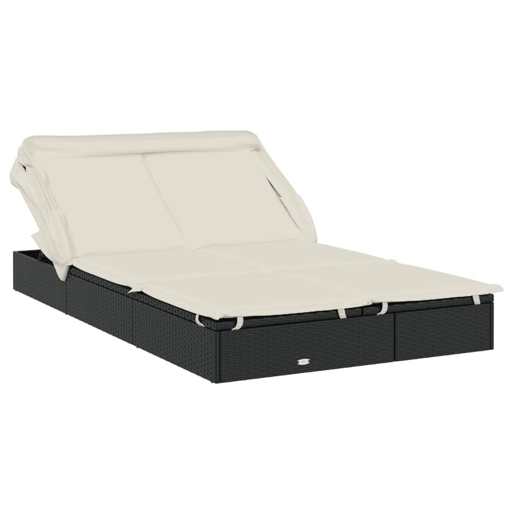 Transat | Bain de soleil | Chaise longue 2 places avec toit pliable noir 213x118x97 cm - Image 1