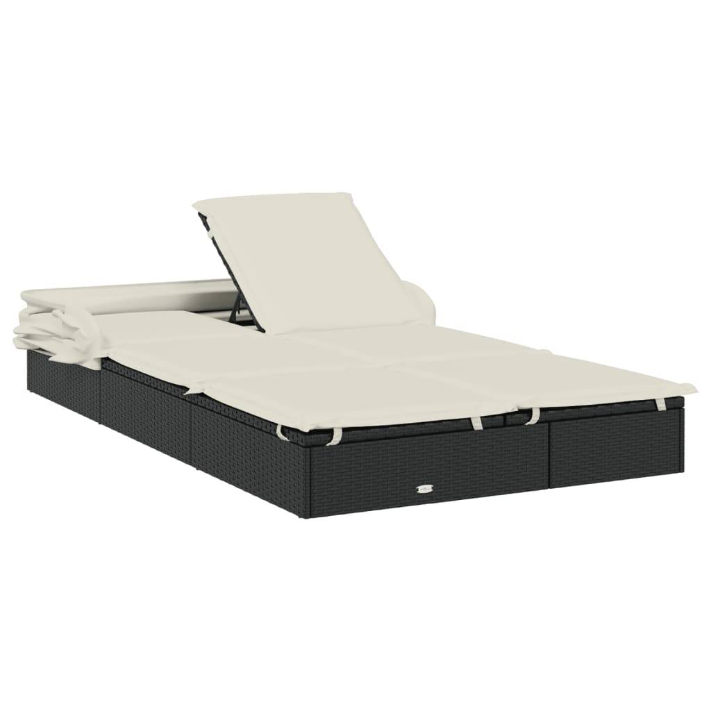 Transat | Bain de soleil | Chaise longue 2 places avec toit pliable noir 213x118x97 cm - Image 9