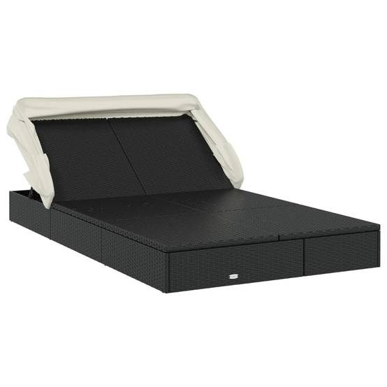 Transat | Bain de soleil | Chaise longue 2 places avec toit pliable noir 213x118x97 cm - Image 3