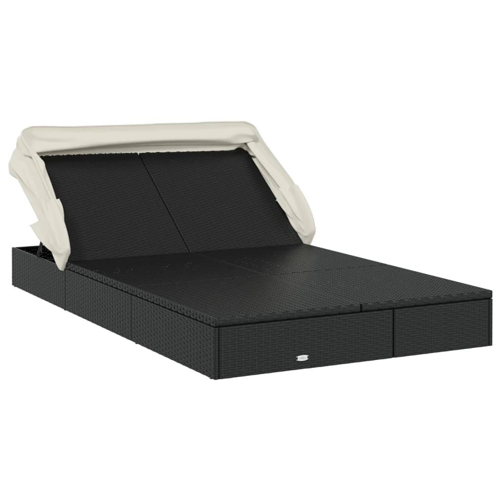 Transat | Bain de soleil | Chaise longue 2 places avec toit pliable noir 213x118x97 cm - Image 3