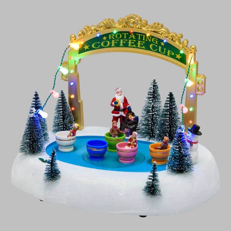 Lotti - Village de Noël Lumineux Paysage Enneigé Parc D'attraction Tasses en Mouvement Rotation 26xH20cm avec Musique à LED Lotti - Imagen 3