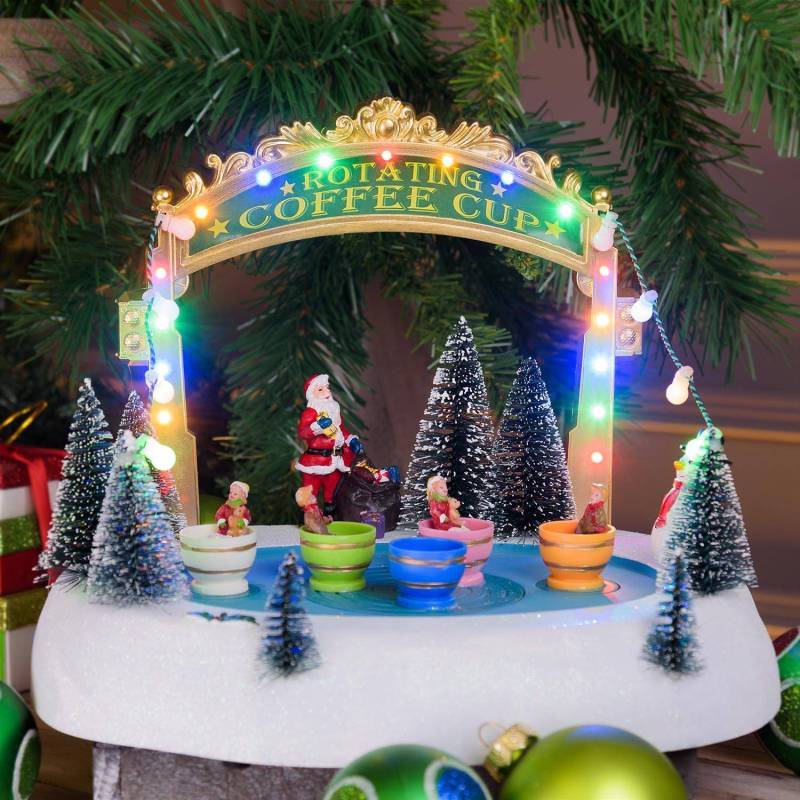 Lotti - Village de Noël Lumineux Paysage Enneigé Parc D'attraction Tasses en Mouvement Rotation 26xH20cm avec Musique à LED Lotti - Imagen 9