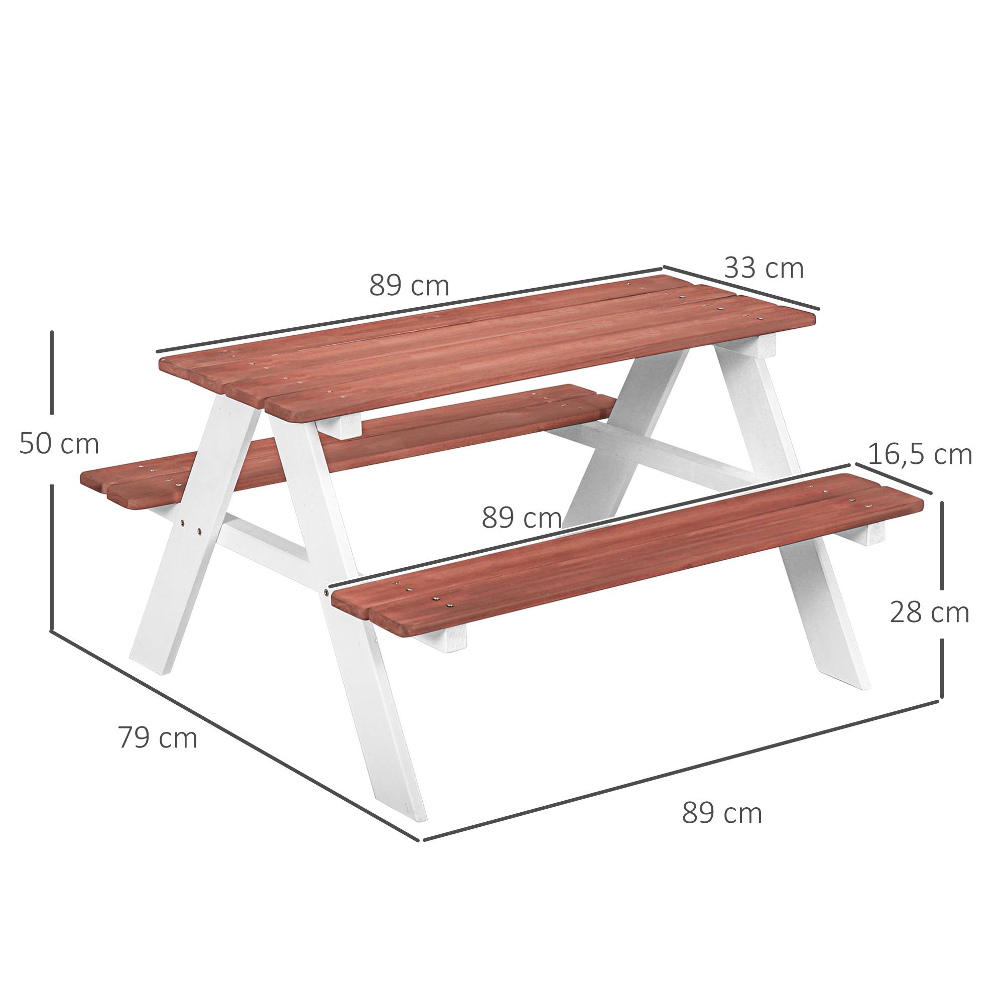 Outsunny - Table de pique-nique enfants avec 2 bancs intégrés pour jardin 89x79x50cm bois massif marron/blanc - Outsunny - Image 3