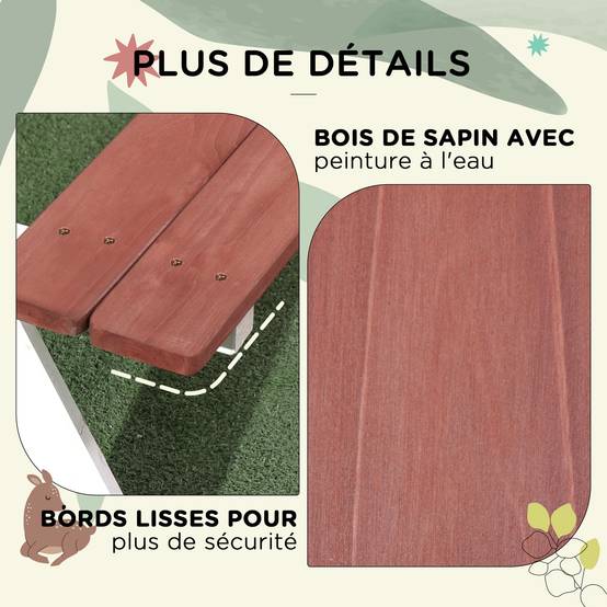 Outsunny - Table de pique-nique enfants avec 2 bancs intégrés pour jardin 89x79x50cm bois massif marron/blanc - Outsunny - Image 7