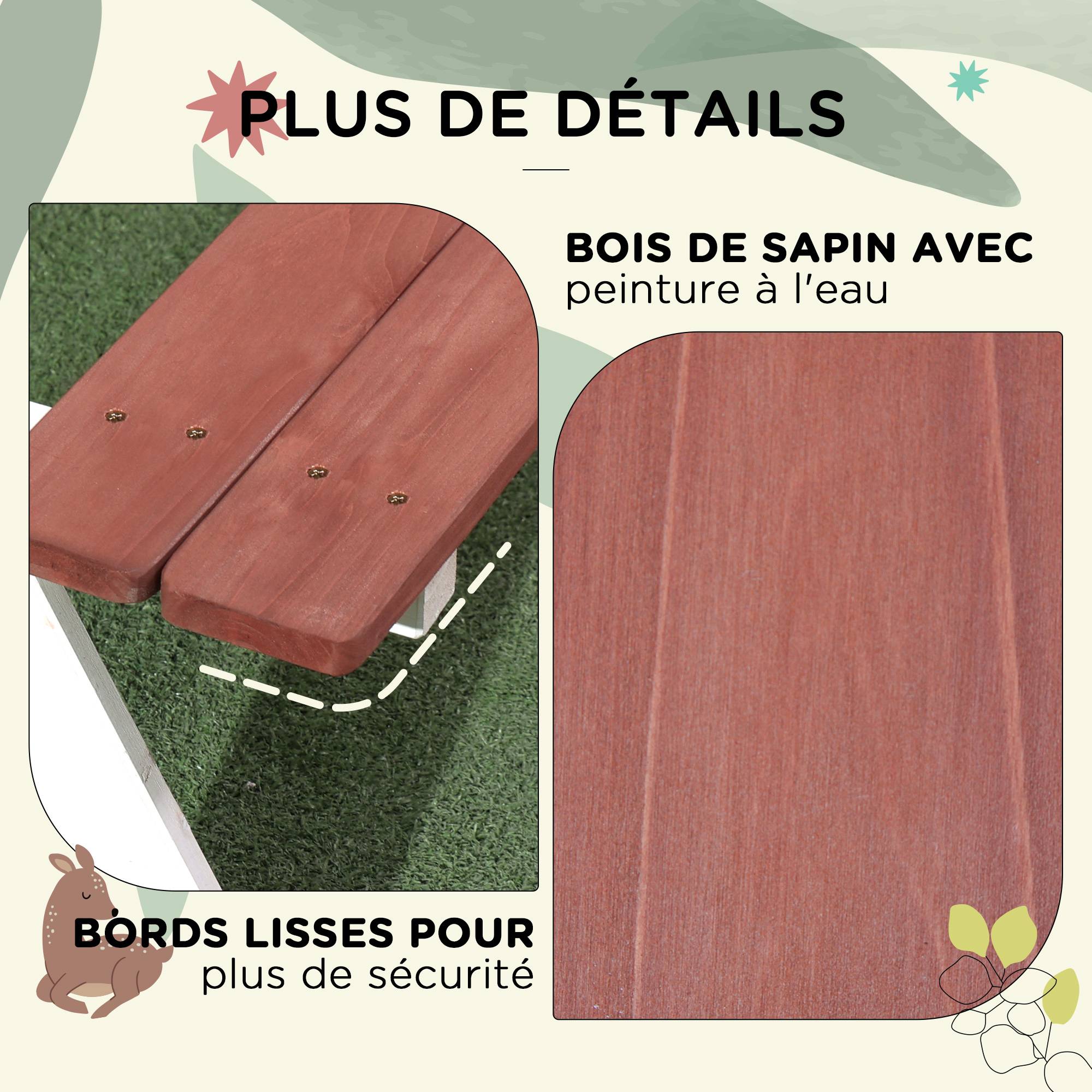 Outsunny - Table de pique-nique enfants avec 2 bancs intégrés pour jardin 89x79x50cm bois massif marron/blanc - Outsunny - Image 7