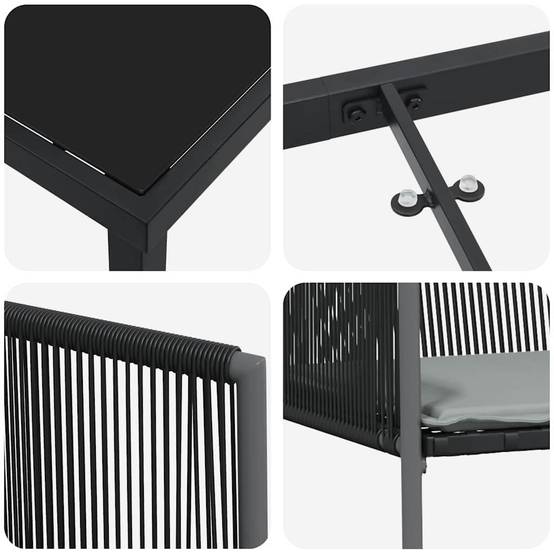 ComfortXL - Petit Salon de Jardin 2 Places en Poly Rotin Table Verre et Chaises Coussins pour Balcon Noir – ComfortXL Outdoor Living - Image 9