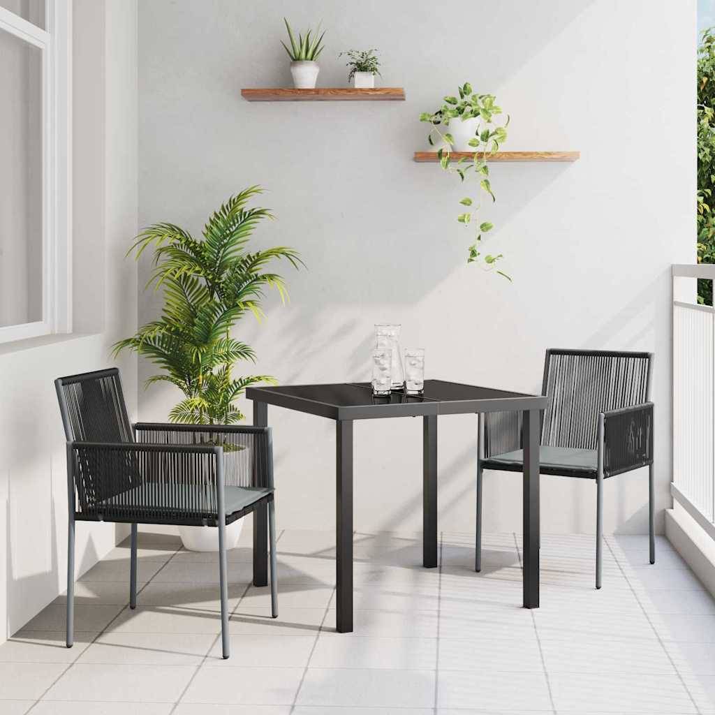 Petit Salon de Jardin 2 Places en Poly Rotin Table Verre et Chaises Coussins pour Balcon Noir – ComfortXL Outdoor Living