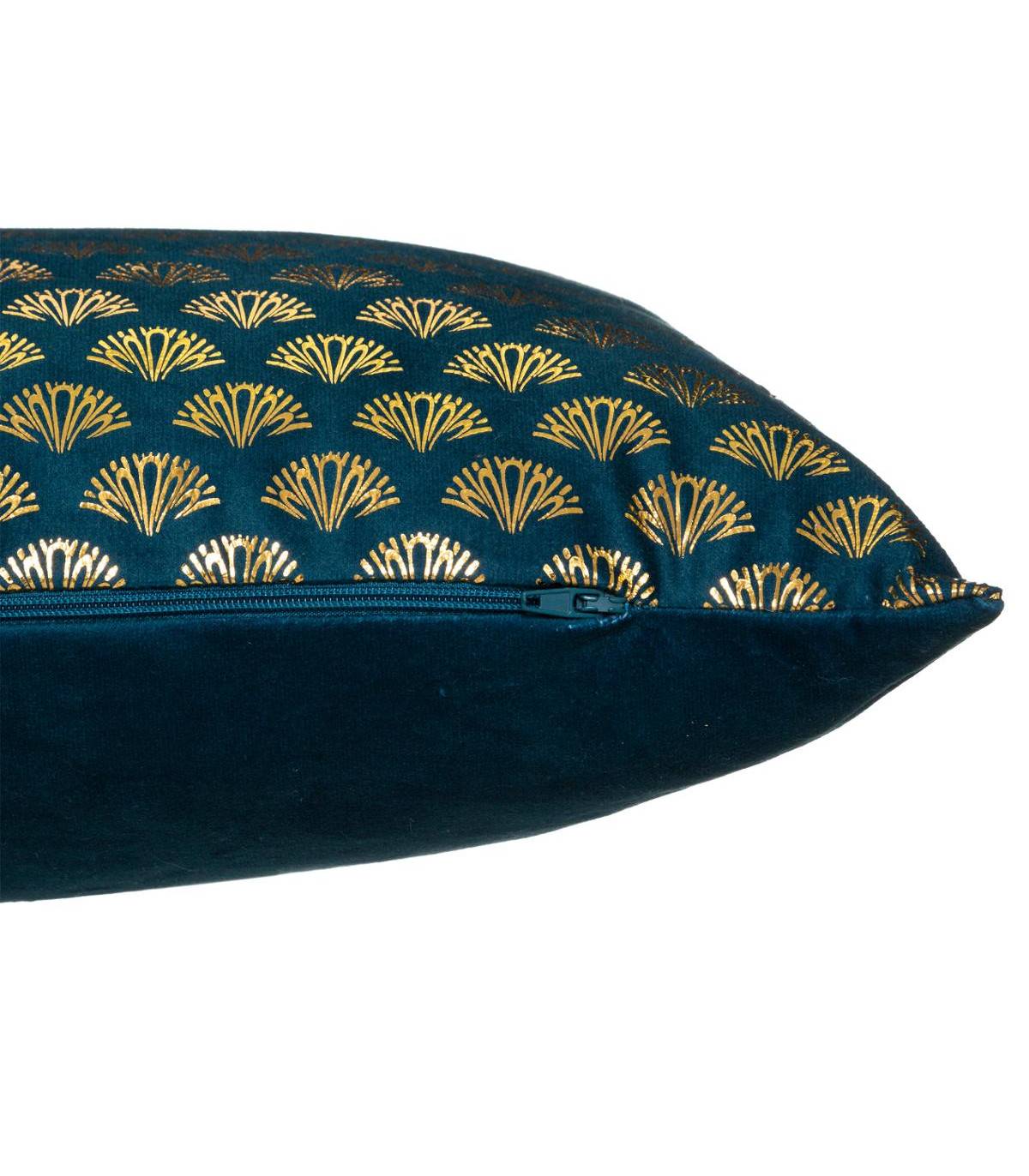 Coussin déhoussable velours Bleu Canard et Or 30 x 50 cm - Imagen 2