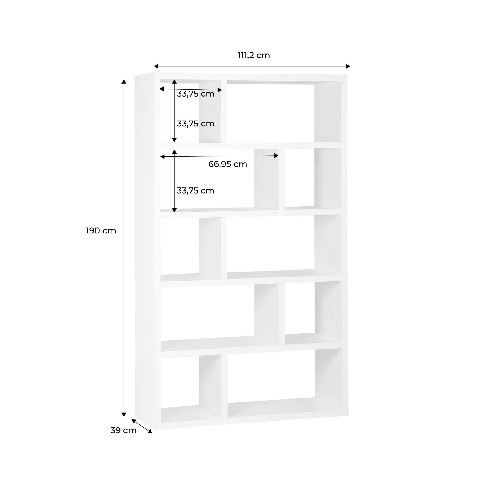 sweeek - Etagère bibliothèque asymétrique 5 niveaux 10 compartiments. casiers. effet bois blanc. L 111.2 x P 39 x H 190cm | sweeek - Image 4