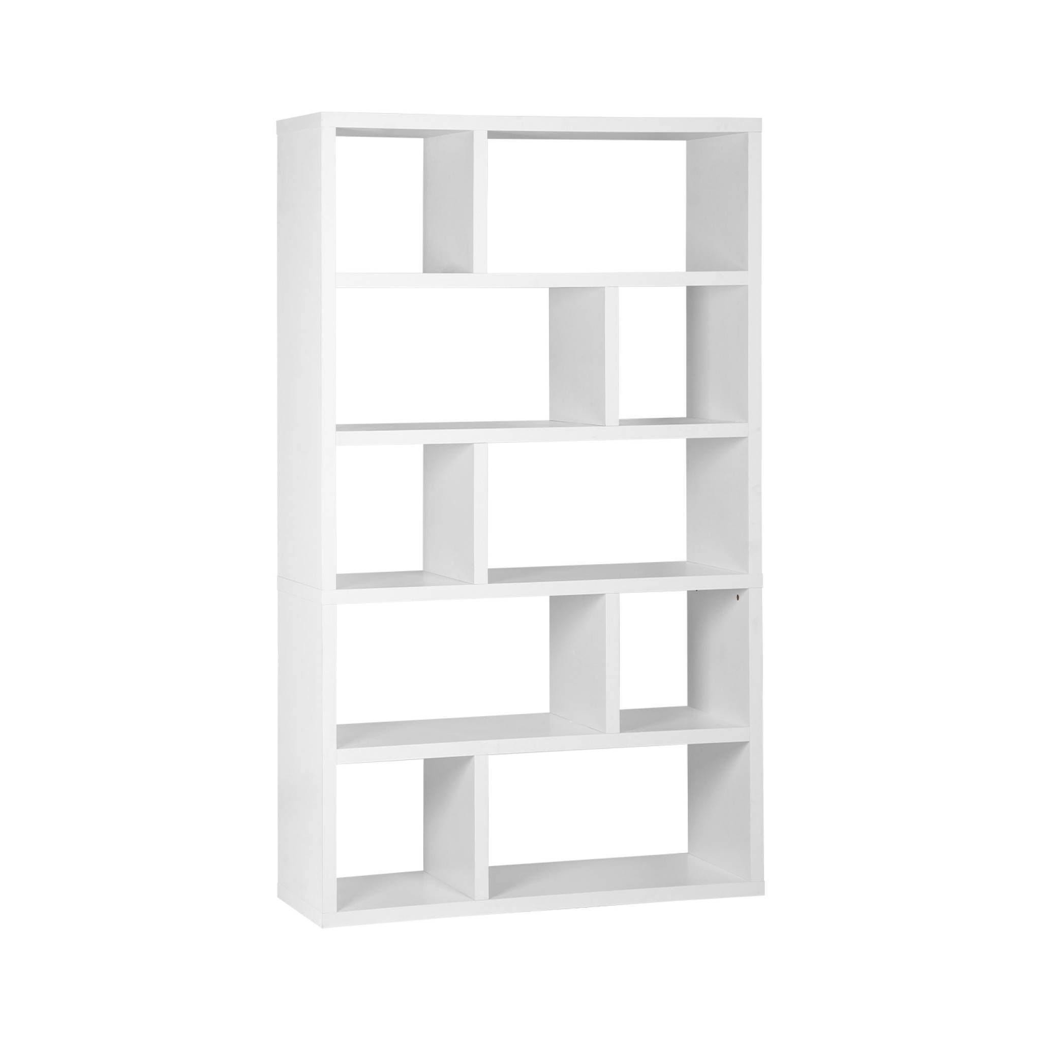 sweeek - Etagère bibliothèque asymétrique 5 niveaux 10 compartiments. casiers. effet bois blanc. L 111.2 x P 39 x H 190cm | sweeek - Image 2