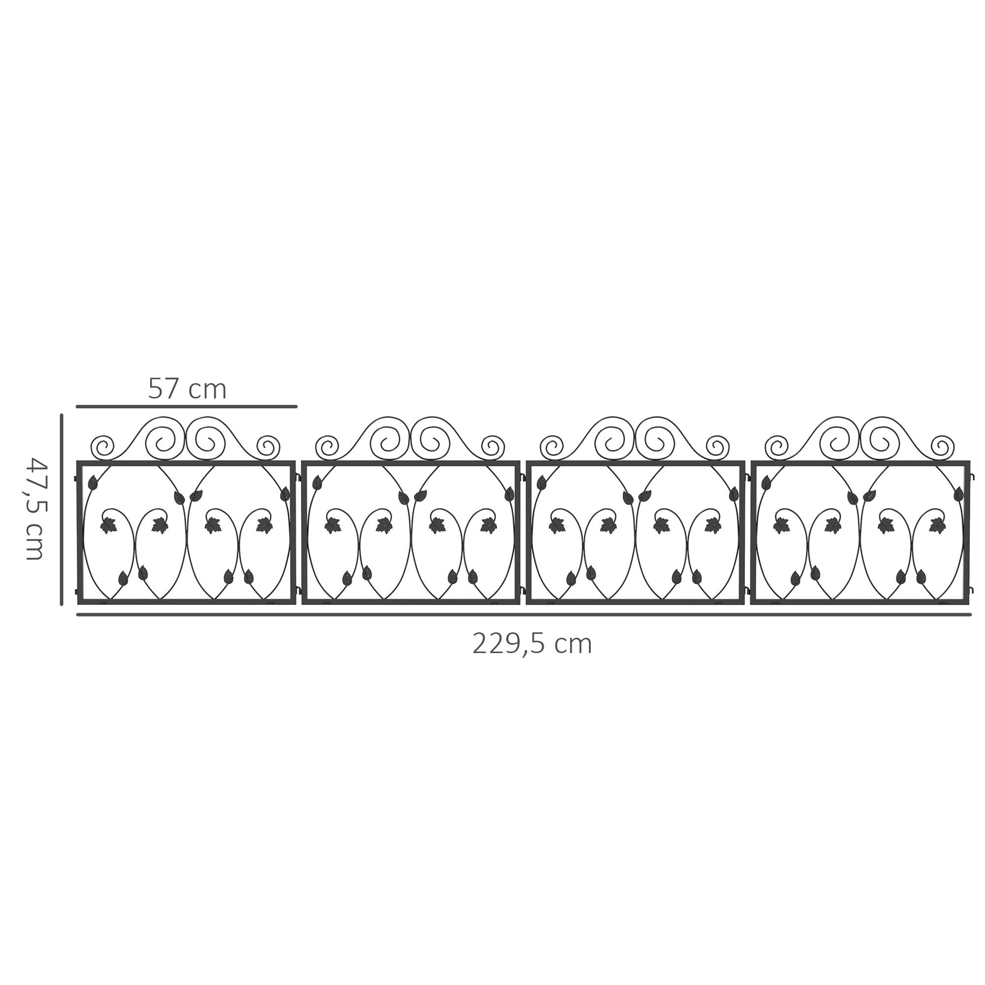 Outsunny - Lot de 4 clôtures de jardin décoratives métal avec ornements ajustable noir - Outsunny - Imagen 3