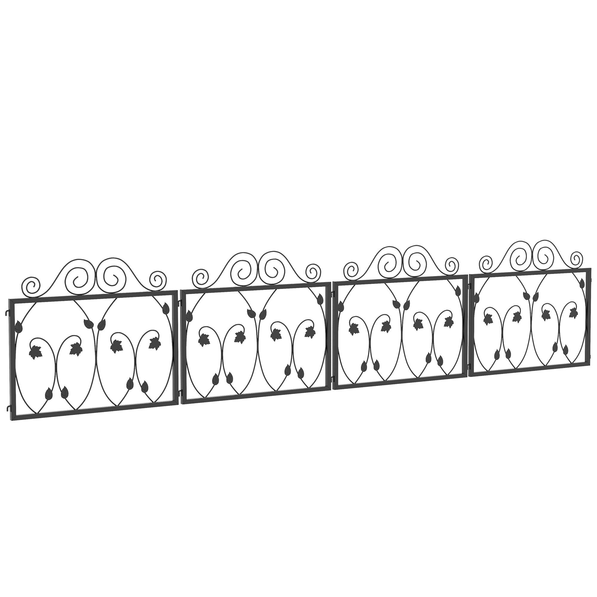 Outsunny - Lot de 4 clôtures de jardin décoratives métal avec ornements ajustable noir - Outsunny - Imagen 1