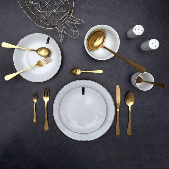 The Home Deco Factory - Assiette en porcelaine avec liseré doré (Lot de 6) Assiettes plates - 20 cm The Home Deco Factory - Image 6