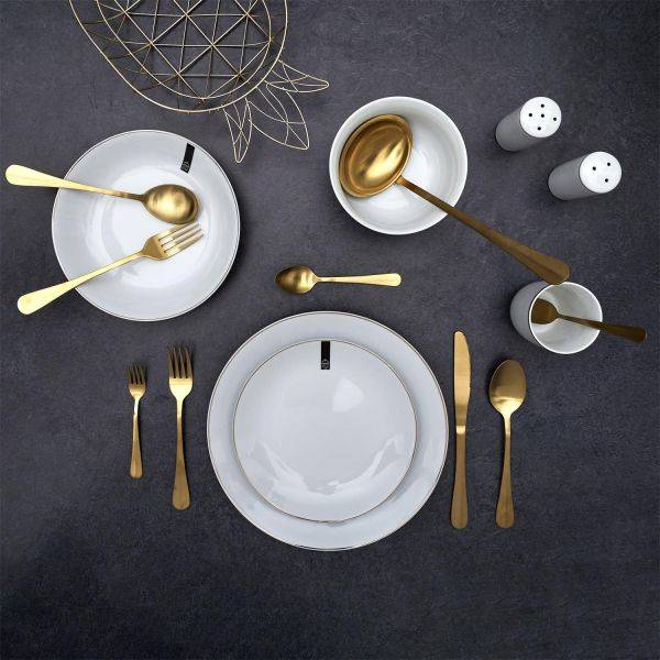 The Home Deco Factory - Assiette en porcelaine avec liseré doré (Lot de 6) Assiettes plates - 20 cm The Home Deco Factory - Image 6
