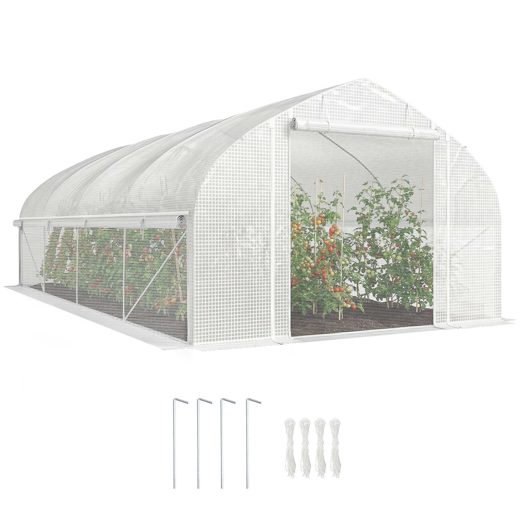 Sans Marque - Serre tunnel 6x3x2 m protection anti-UV porte enroulable zippée parois filet blanche - Image 1
