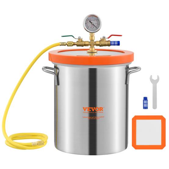 VEVOR Chambre à vide 5 gal 19L, récipient inox 304 couvercle verre trempé, bois/résine. - Image 1