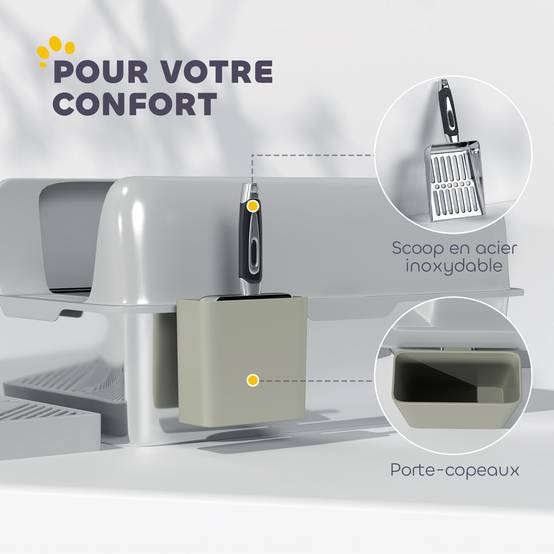Bac à litière acier inoxydable gris 60.2 x 40.6 x 29 cm - PANGIVO - Image 9