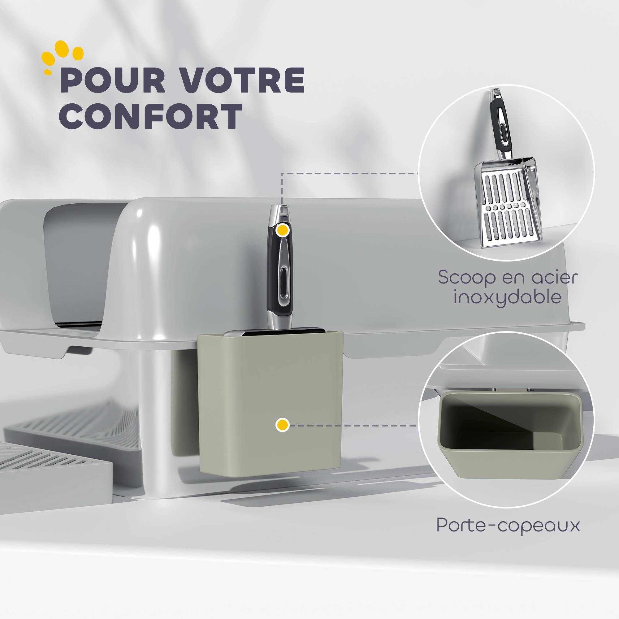 Bac à litière acier inoxydable gris 60.2 x 40.6 x 29 cm - PANGIVO - Image 9