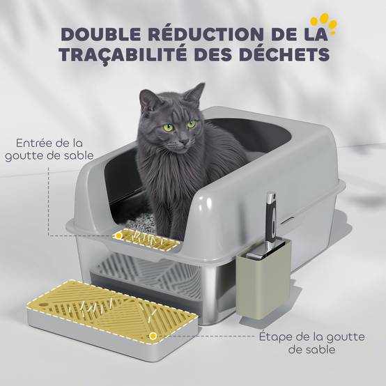 Bac à litière acier inoxydable gris 60.2 x 40.6 x 29 cm - PANGIVO - Image 8