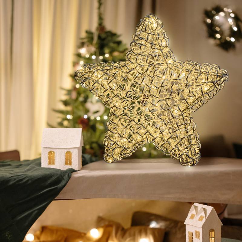 Lotti - étoile lumineuse 3D Aluminium Gliter Argenté Ø60cm 100 leds blanc chaud IP44 Lotti - Imagen 4