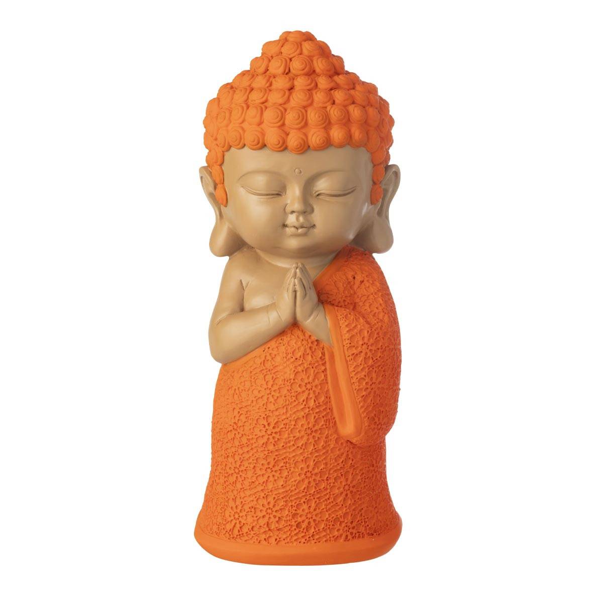 J-Line - Statuette Déco Moine Priant "Boudhi" 32cm Orange - Image 1